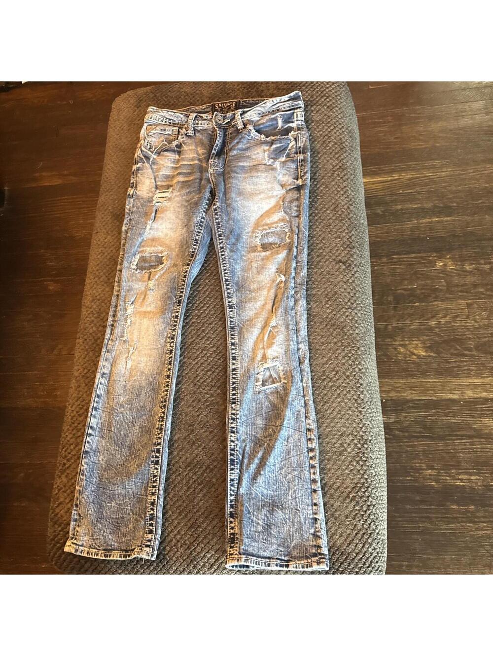 Vtg Y2K Salvage Supply Jeans Mens 30x30 Blue Slim Straight Havoc Stretch - Picture 13 of 13
